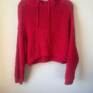 Pilcro Chunky Red Knit Cropped Hooded Sweater